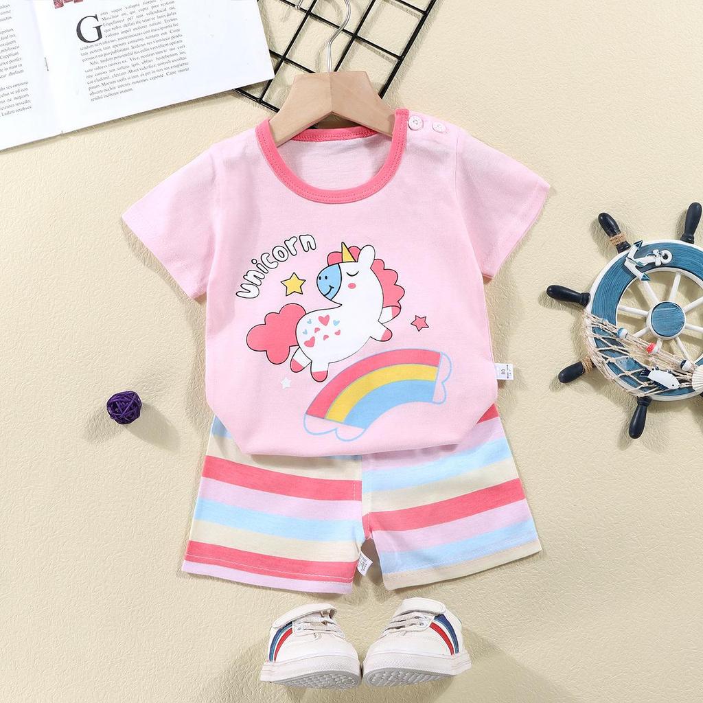 Kids' Summer Cotton Two-Piece Set: Cartoon Short Sleeve & Shorts for Toddlers