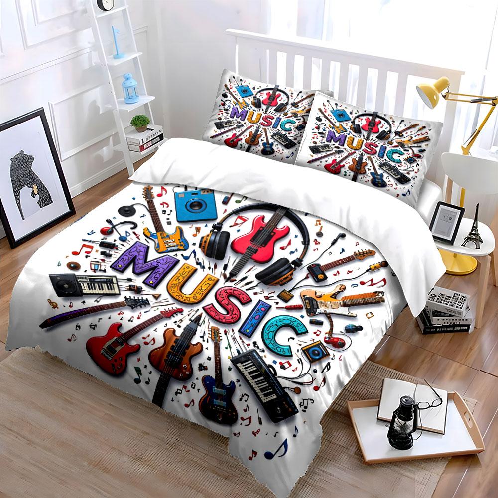 Music Instruments Colorful Design Bedding Duvet Cover Set Duvet Cover Pillowcases  (1*Duvet Cover 2*Pillowcases, Without Duvet Insert)