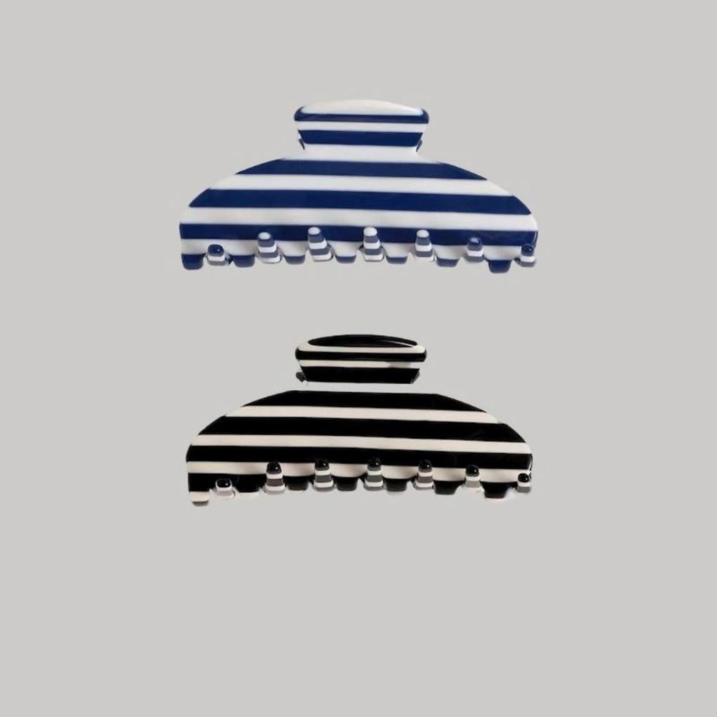 Women s Cellulose High-Quality Striped Hair Clip Blue