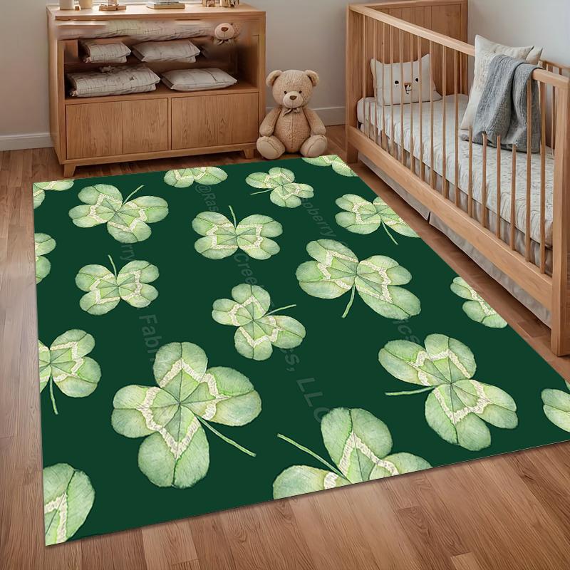 1pc Lucky Clover Rug Green Watercolor Pattern Non Slip Floor Mat for Living Room Bedroom Irish Themed Home Decor Carpet 40X60cm