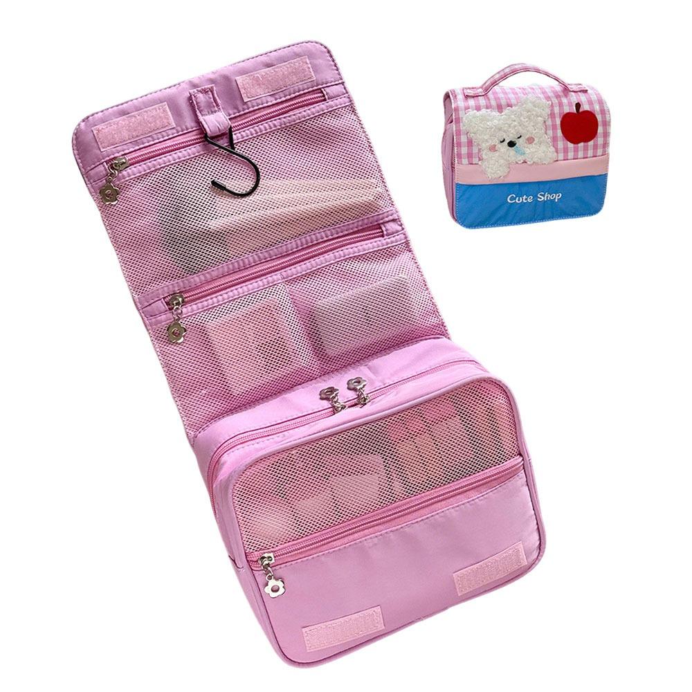 

Cartoon Dog Makeup Bag Pink Blue Large Capacity Storage Bag Compartment Design Grid Pattern Organization Bag Bussness Trip розовый
