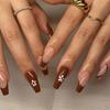 Französische Tragenägel Braune Blume Linie Nagelkunst Fertige Nagelkunst Tragenägel Nägel
