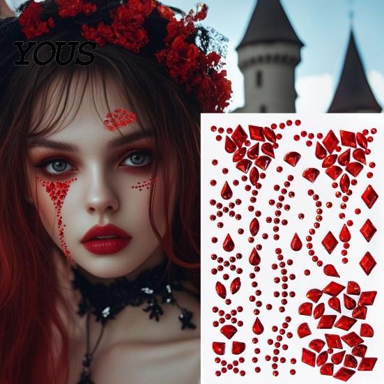 Long Lasting Face Body Stickers Halloween Scar Gem Stickers, Rhinestone Wound Art Dark Style Aesthetic Decals, Waterproof Self Adhesive Temporary