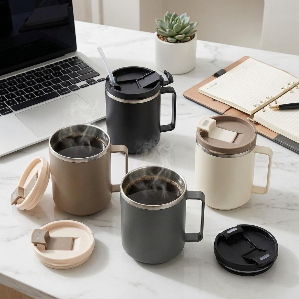 Double-Layer Insulated Coffee Cup With Handle Portable Leak-proof Coffee Mug 304 Stainless Steel Thermal Water Cup For Students