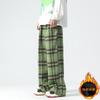 Winter Tweed Wide Leg Pants Men Plaid Straight Casual Trousers Couple Style
