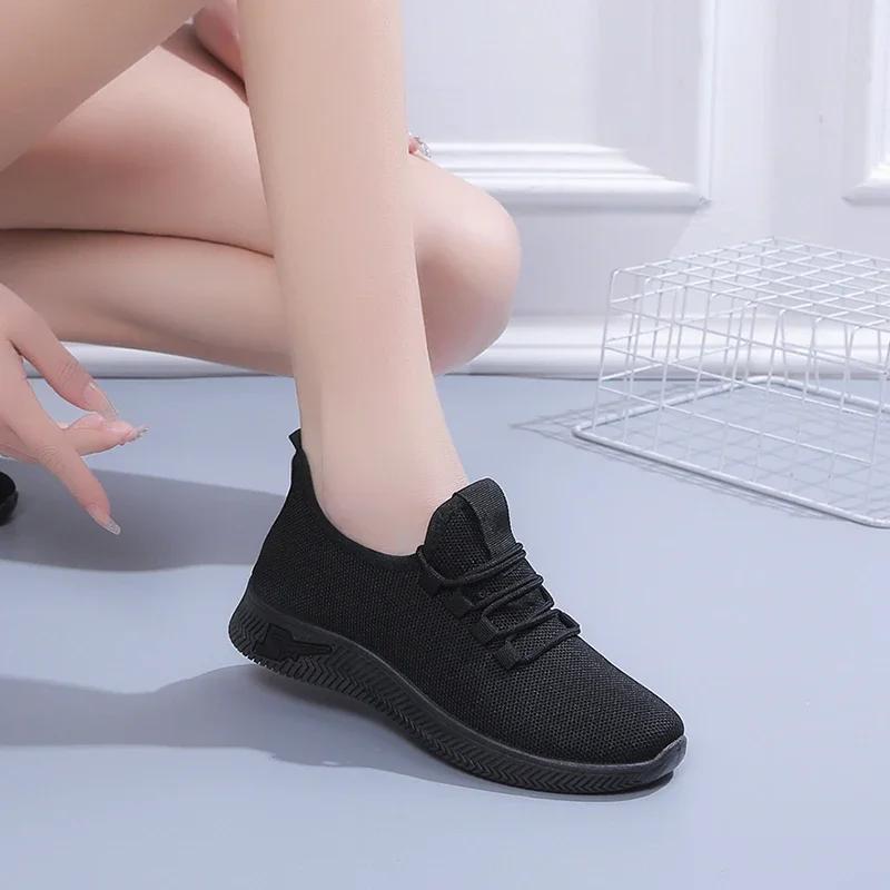 Women's Shoes on Sale 2024 New Lace Up Women's Vulcanize Shoes Autumn Solid Net Cloth Breathable Low-heeled Sport Shoes Ladies