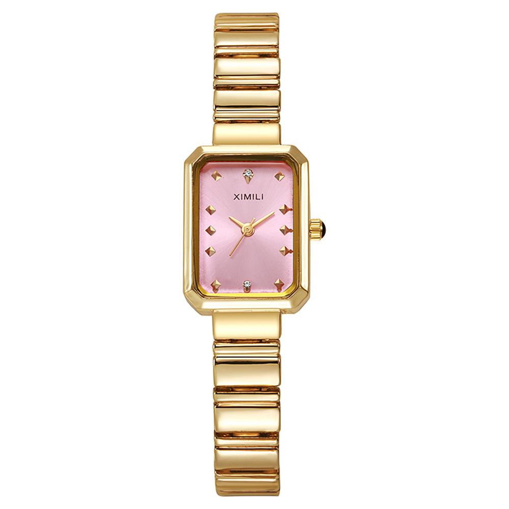 Women Gold Square Watch Fashion Simple Korean Version Female Student Stainless Steel Bracelet Quartz Wristwatches Clock Gift