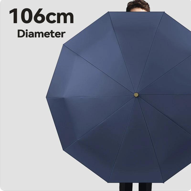 Luxury Big Golf Umbrella Woman Men Rain Waterproof, Folding Automatic Umbrella Windproof Strong,10 Ribs, Wooden Handle