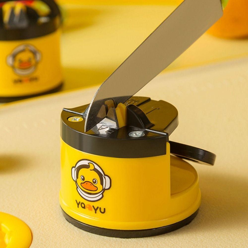 Multifunctional Little Yellow Duck Whetstone Non-slip Base with Suction Cup Kitchen Sharpener Portable Durable