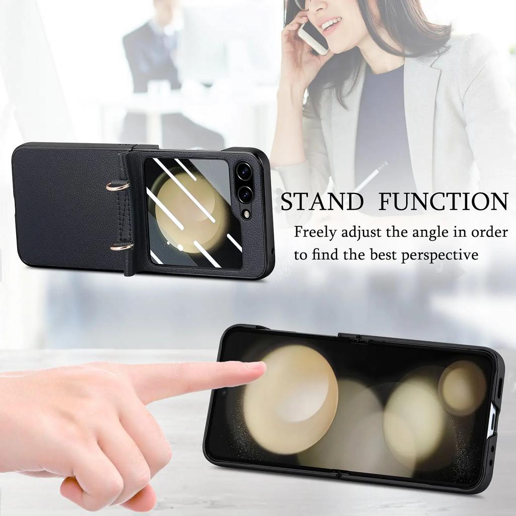 Crossbody Lanyard Electroplating PU Leather Phone Case for Samsung Galaxy Z Flip 5 Flip5 5G Hard Shell Shockproof Cover