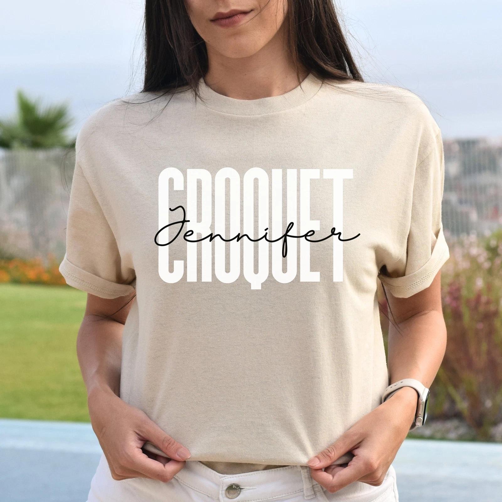 Personalized Croquet Unisex T-shirt Custom name croquet player Sand Blue Pink 3XL