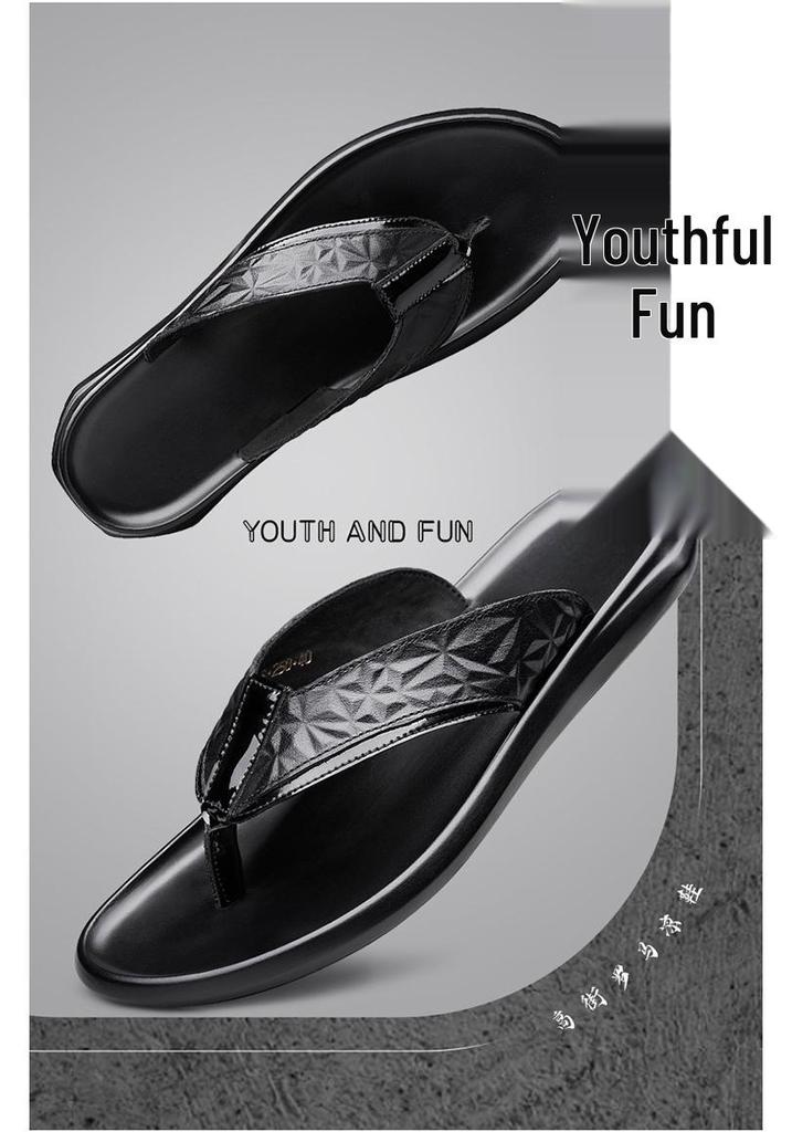 Men's Embossed Cowhide Leather Flip-Flops – Summer Beach Sandals