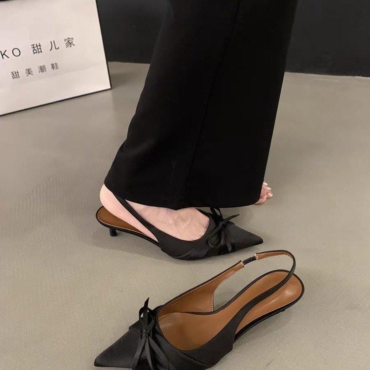 Fashion French Pointy Bow High Heels Women Thin with 2025 New Temperament Socialite Fashion Everything Comfortable Baotou Sandals