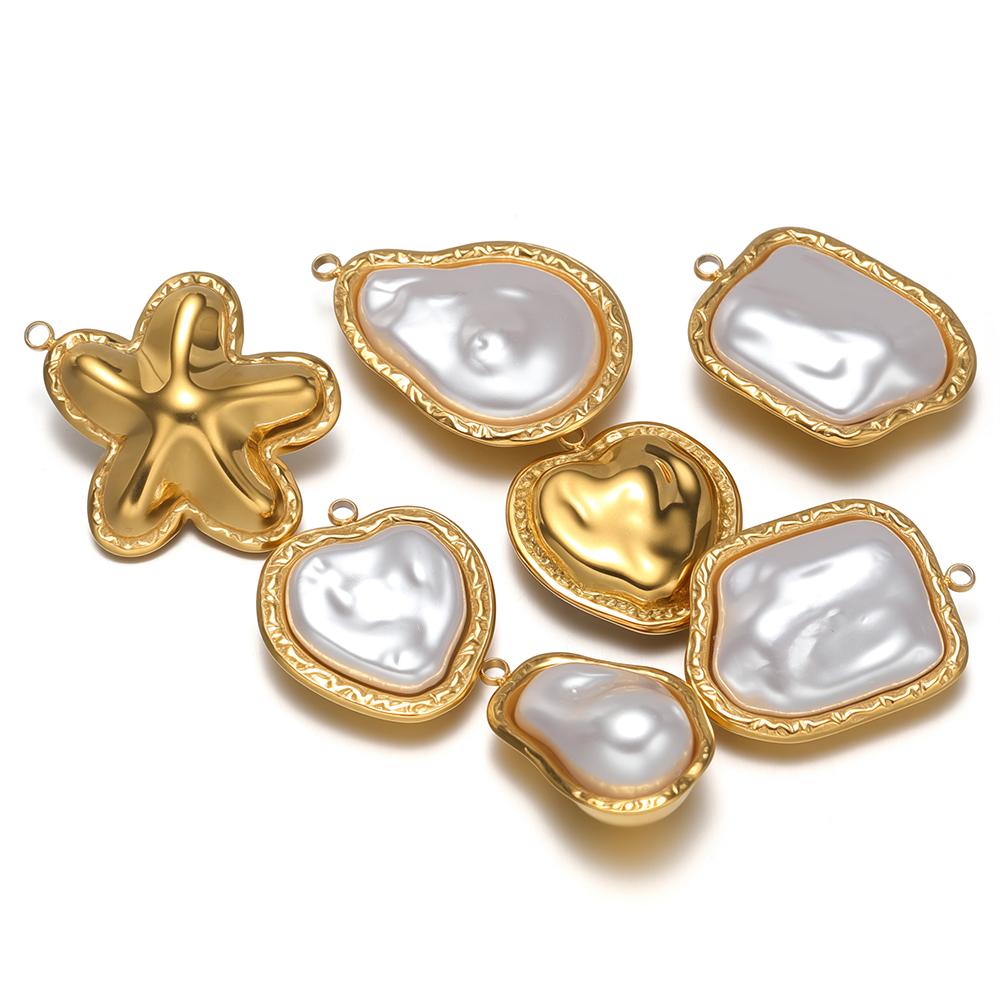 5pcs Stainless Steel Heart Star Pearls Charms DIY Women Classical Necklace Pendant Jewelry Findings Bracelets Earrings Making