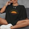 Creative Sun Printing T-shirt Women Hip Hop Summer Tops Crewneck All-Match Short Sleeve Cotton Comfortable Female Clothing