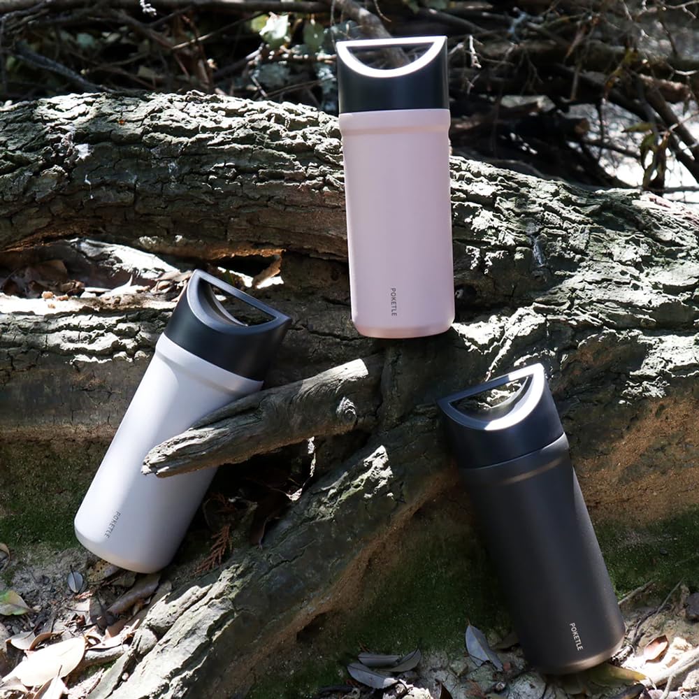 POKETLE 380ml Mug Bottle, ColdHot Water Bottle, Lightweight, with Handle, Vacuum Insulated, Stainless Steel Bottle, Sand Beige