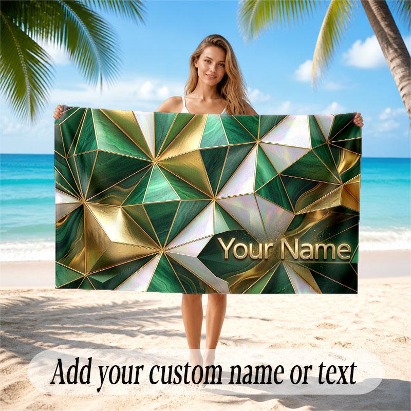 Abstract Geometric Theme Soft Beach Towel Personalized Custom Name Text Towel Portable for Beach Pool Travel