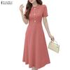Abito Elegante Casual da Donna con Girocollo e Maniche Corte