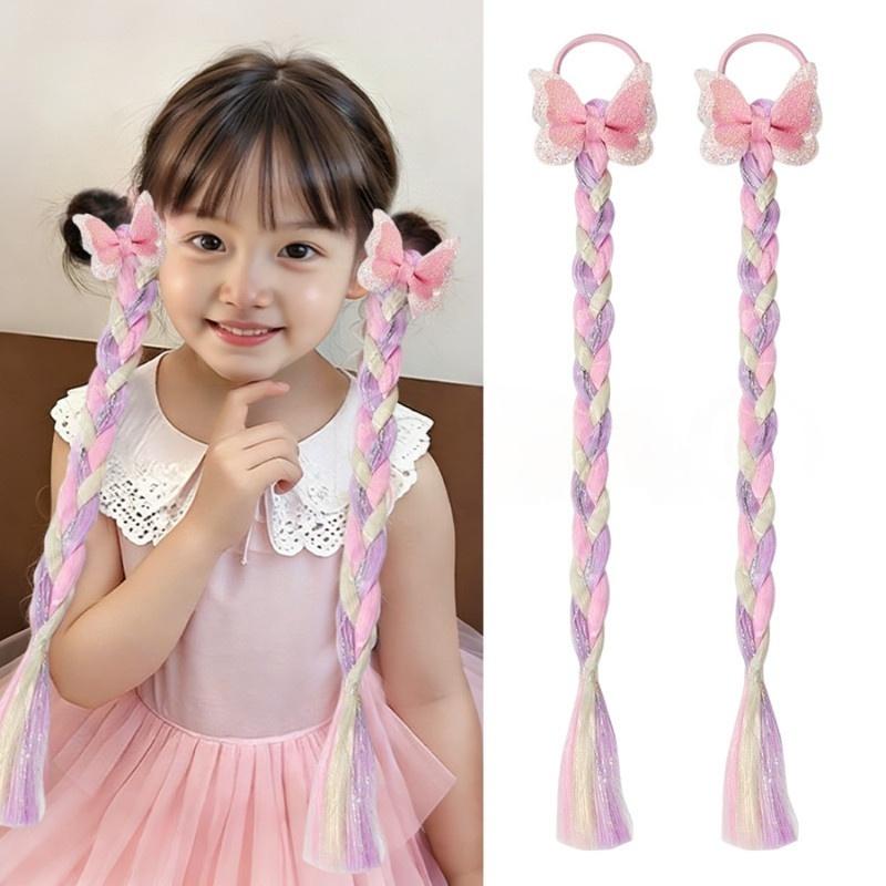 1/2pcs Cute Curly Hair Bowtie Wig Girls Hairpins Ombre Color Headwear Hair Clips for Princess Dress Up Birthday Gift Party Favor