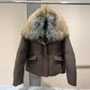 Winter New Natural Fox Big Fur Collar White Goose Down Jacket Women's Short Loose Thickened Warm Jacket