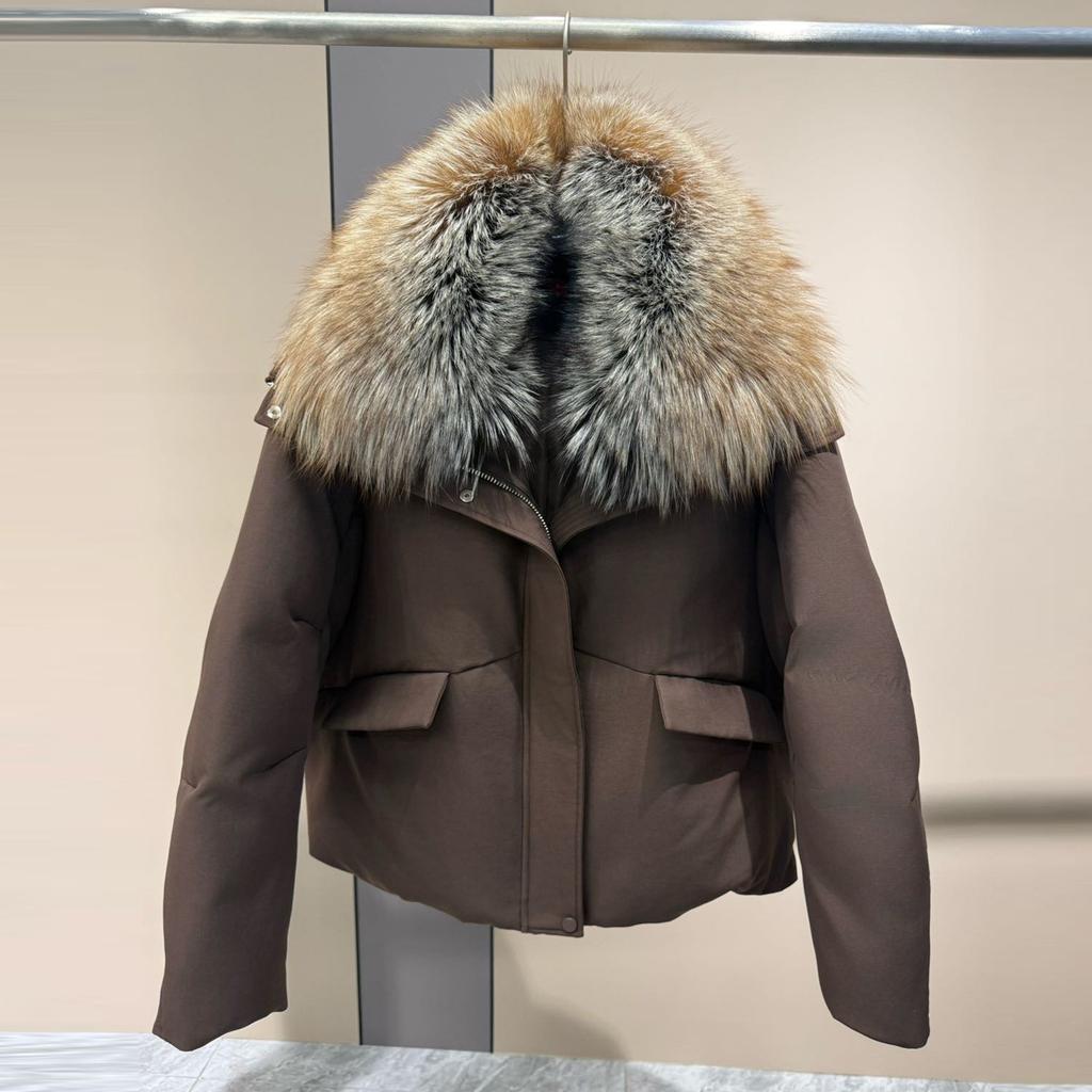 Winter New Natural Fox Big Fur Collar White Goose Down Jacket Women's Short Loose Thickened Warm Jacket