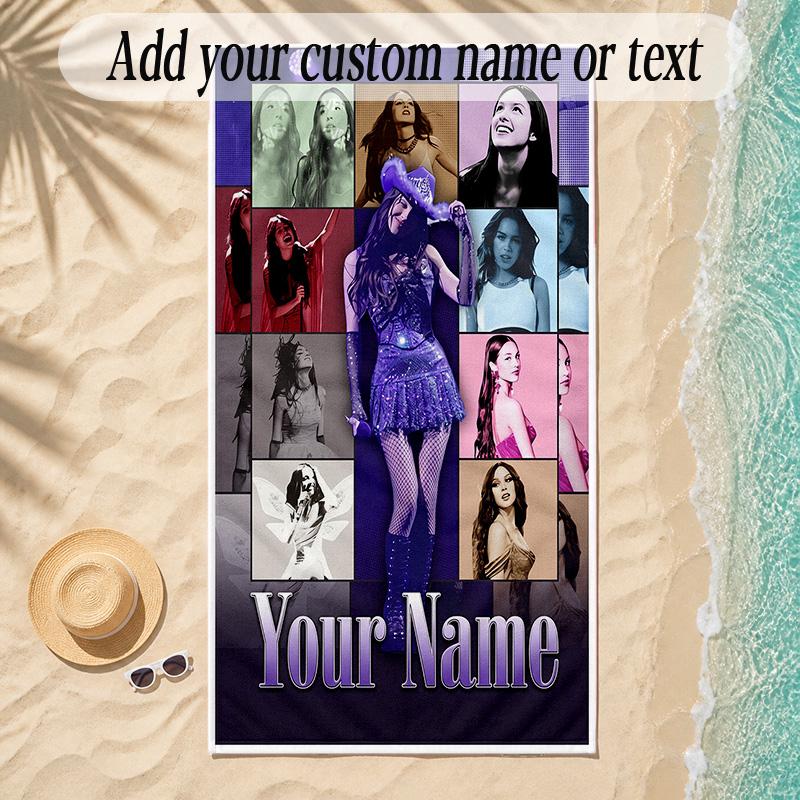 Beach TowelOlivia Rodrigo Custom Name Text Personalized Soft Towel for Beach Pool Indoor Home Decor Gift