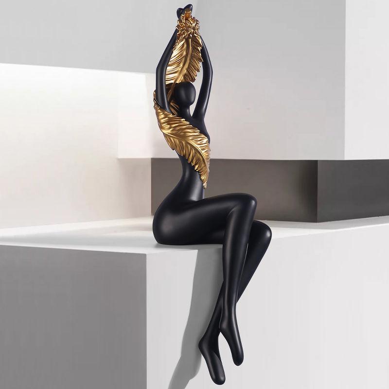 

Morden Character Figurines Unique Creative Art Sitting Posture Figurine Entrance Luxury Ornaments Home Cabinet Table Decoration чорний
