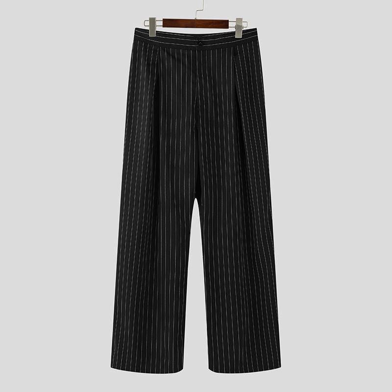 INCERUN Men Casual Zipper Waist Striped Long Straight Pants Pants Trousers