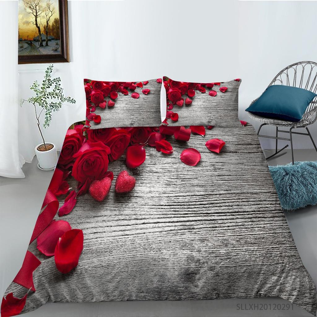 Rose Flower Double Duvet Cover Bedding Set,Quilt Case Linens,King, Queen, Full Size, 3D Print Pillowcase,Single,Twin Bed, 22x240