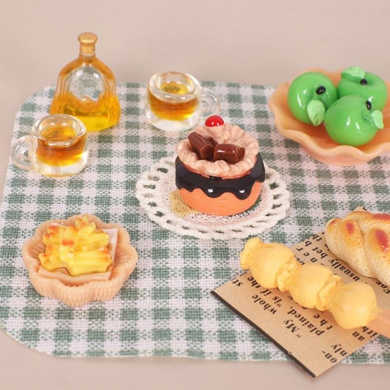 1:12 Scale Miniature Outdoor Picnics Meal Food Model Figurine Set For Doll House With Realistic Food Models And Utensils