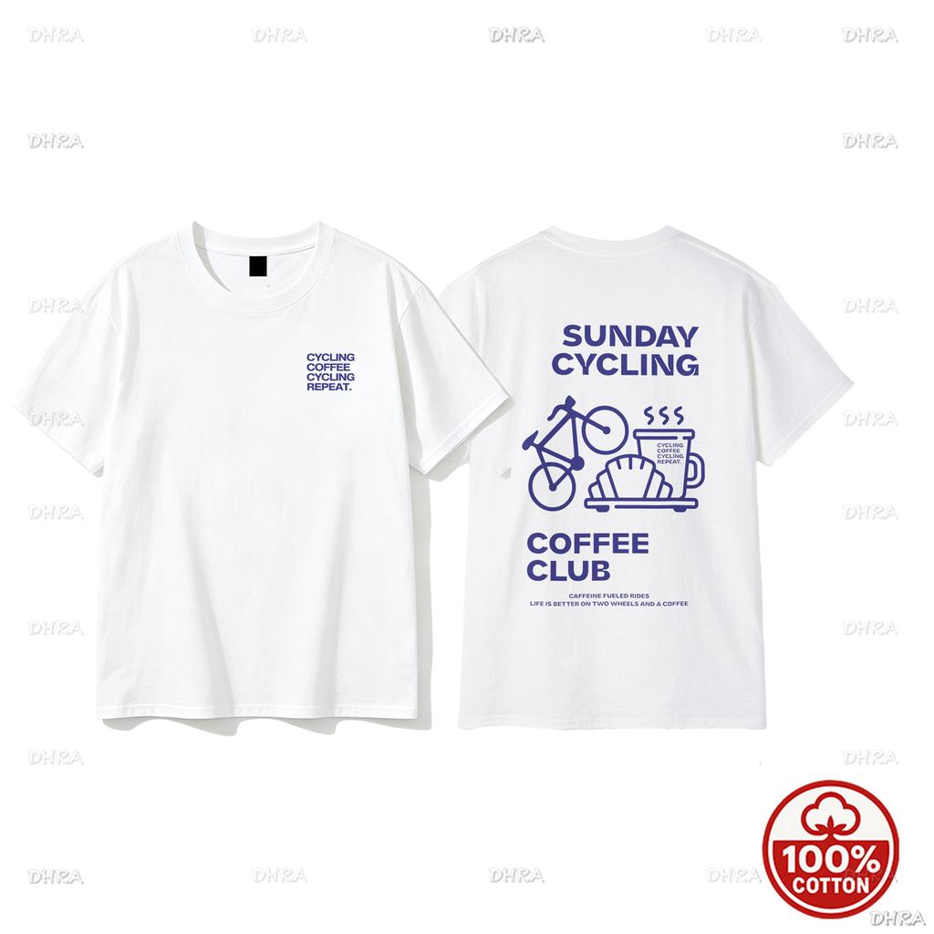 Sunday Cycling Coffee Club Graphic T Shirts Unisex Woman Man Summer Bicycle High Quality Cotton Tshirt Classic Breathable Tops