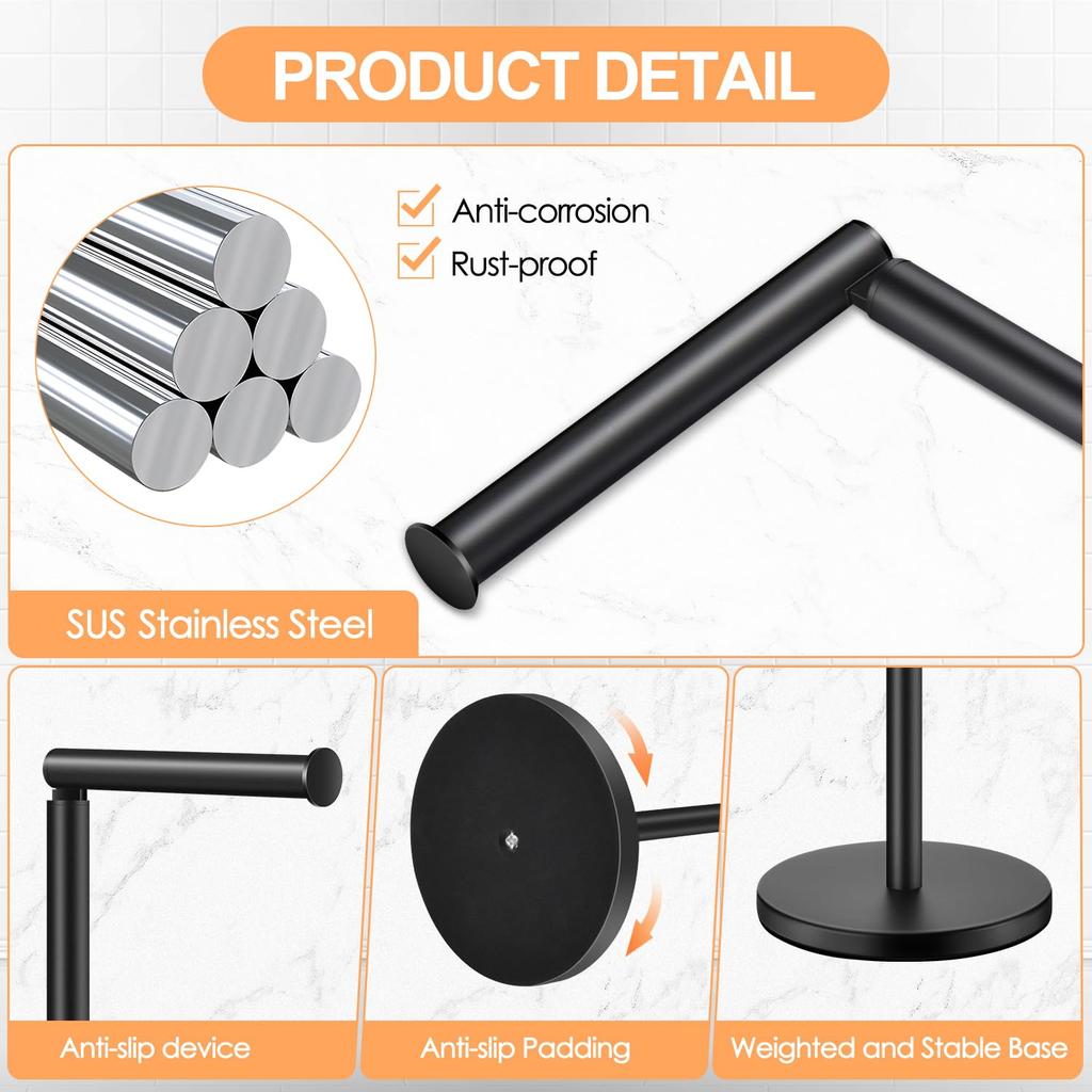 Freestanding Toilet Paper Holder With Storage Heavy Base Stainless Steel Stand Black/Nickel/Gold/Chrome Modern
