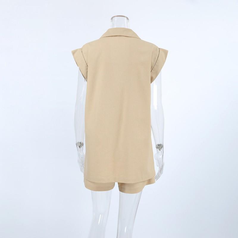 Womens Linen Cotton Sleeveless Blazer Top Shorts Set 2026 Casual Two-Piece
