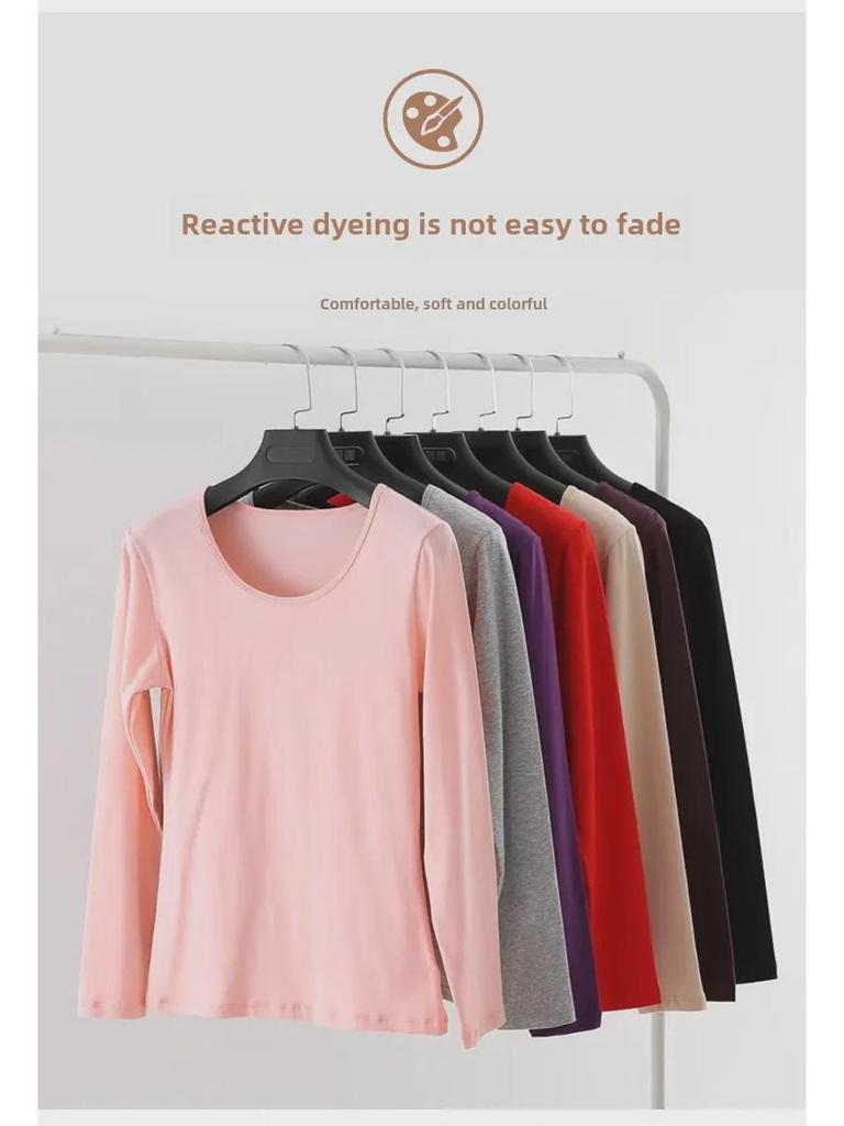 Women's Pure Cotton Long-Sleeve Thermal Sweater - Round Neck, Autumn/Winter Warm Top