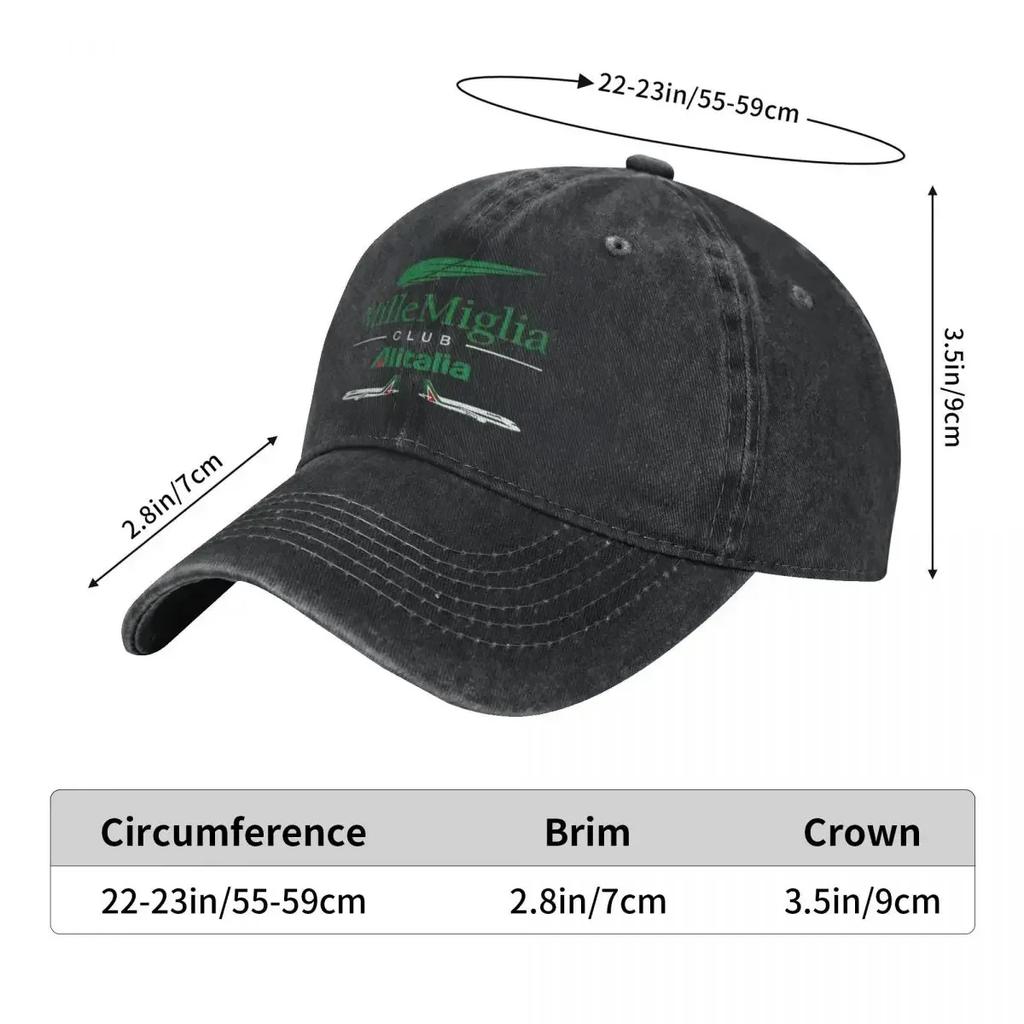 Berretto da Baseball Unisex Alitalia Mille Miglia in Denim Usurato Lavato Cappello Classico per Attività all'Aperto Vestibilità Regolabile Cappello Snapback