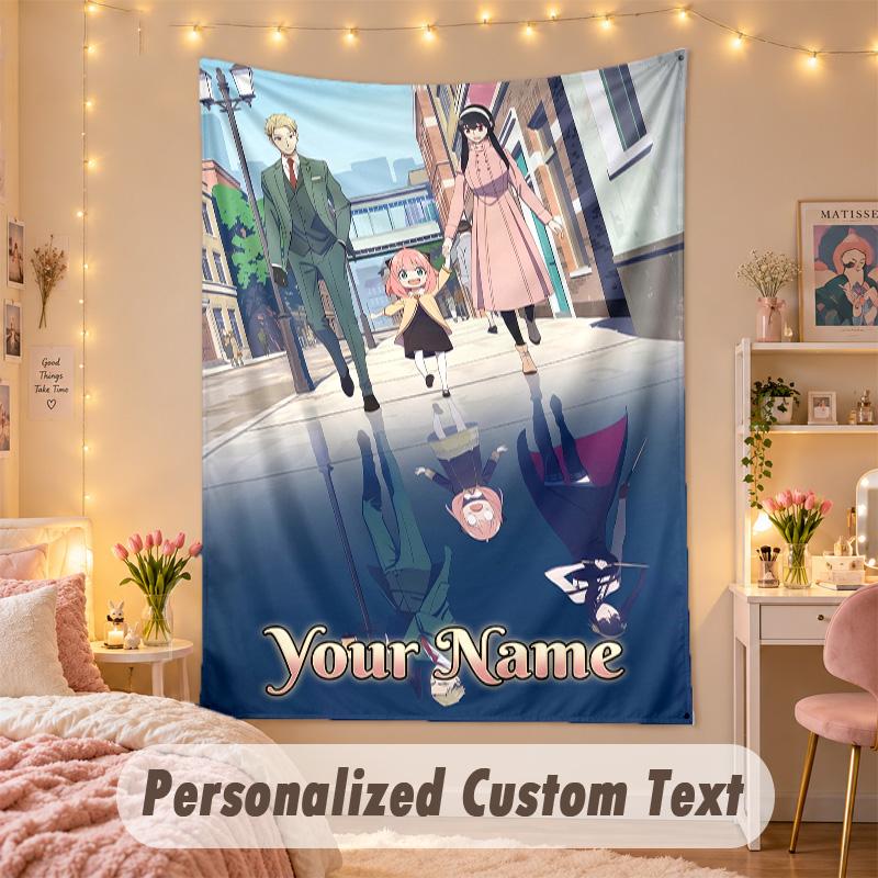 Custom Personalized Tapestry,Spy × Family Print Custom Name Text Wall Art Hanging for Bedroom