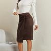 Women's Solid Color Irregular Suede Zipper Skirt High Waisted Buckle Wrapped Hip Twisted Elastic Knot Short Skirt Middle Skirt