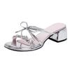 Silver Sandals 2025 New Fairy Summer Bow French Cool Slippers Thick High Heels 5cm
