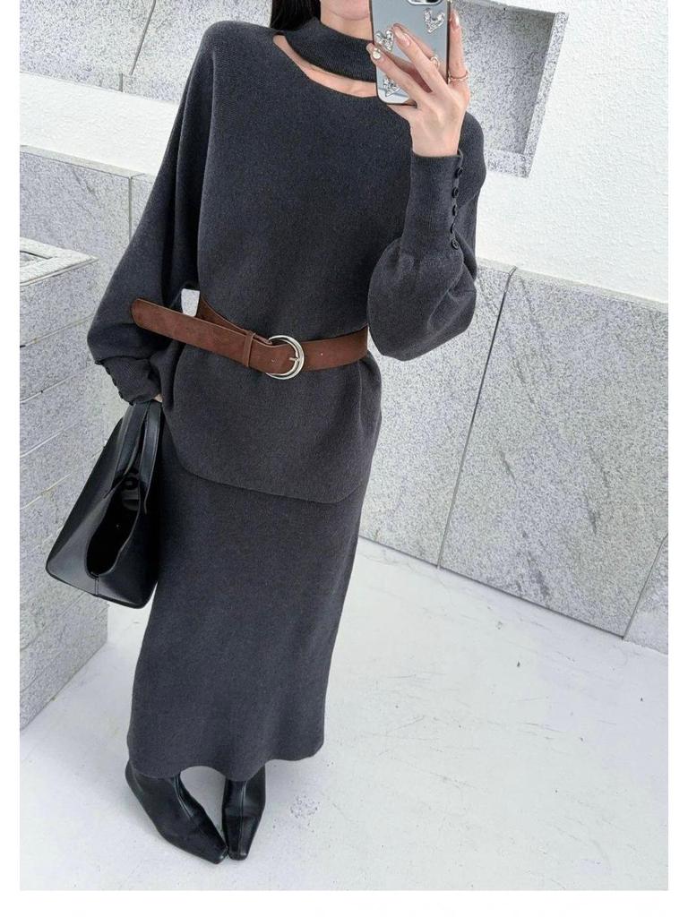 Versatile Casual Fashion Set: Autumn/Winter Slimming Knit Outfit for Date or Commute