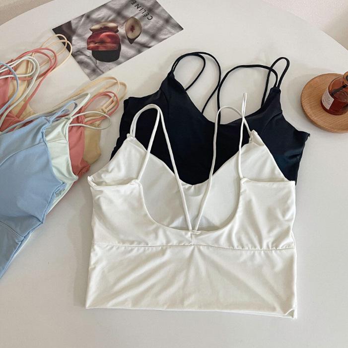 Breathable Seamless Ice Silk Summer Sling Top with Inner Pad and Beautiful Back Design