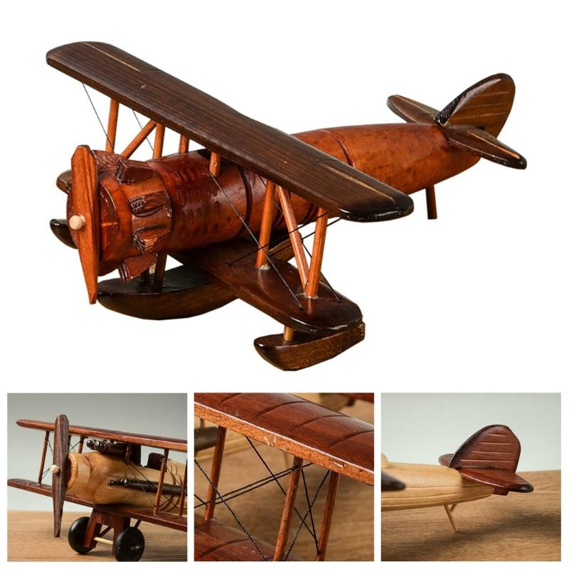 Handmade Wooded Air Plane Model Ornament Living Room Desktop Creative Decoration