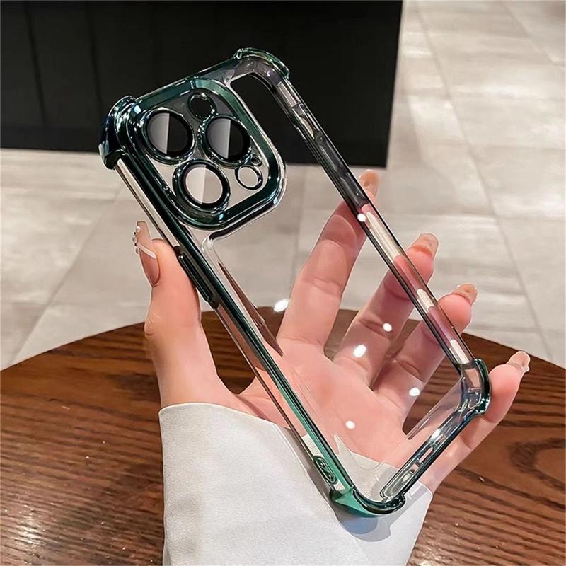 Luxury Plating Shockproof Silicone Phone Case For iPhone 16 15 14 Plus 13 12 11 Pro Max Lens Protect Case Transparent Back Cover