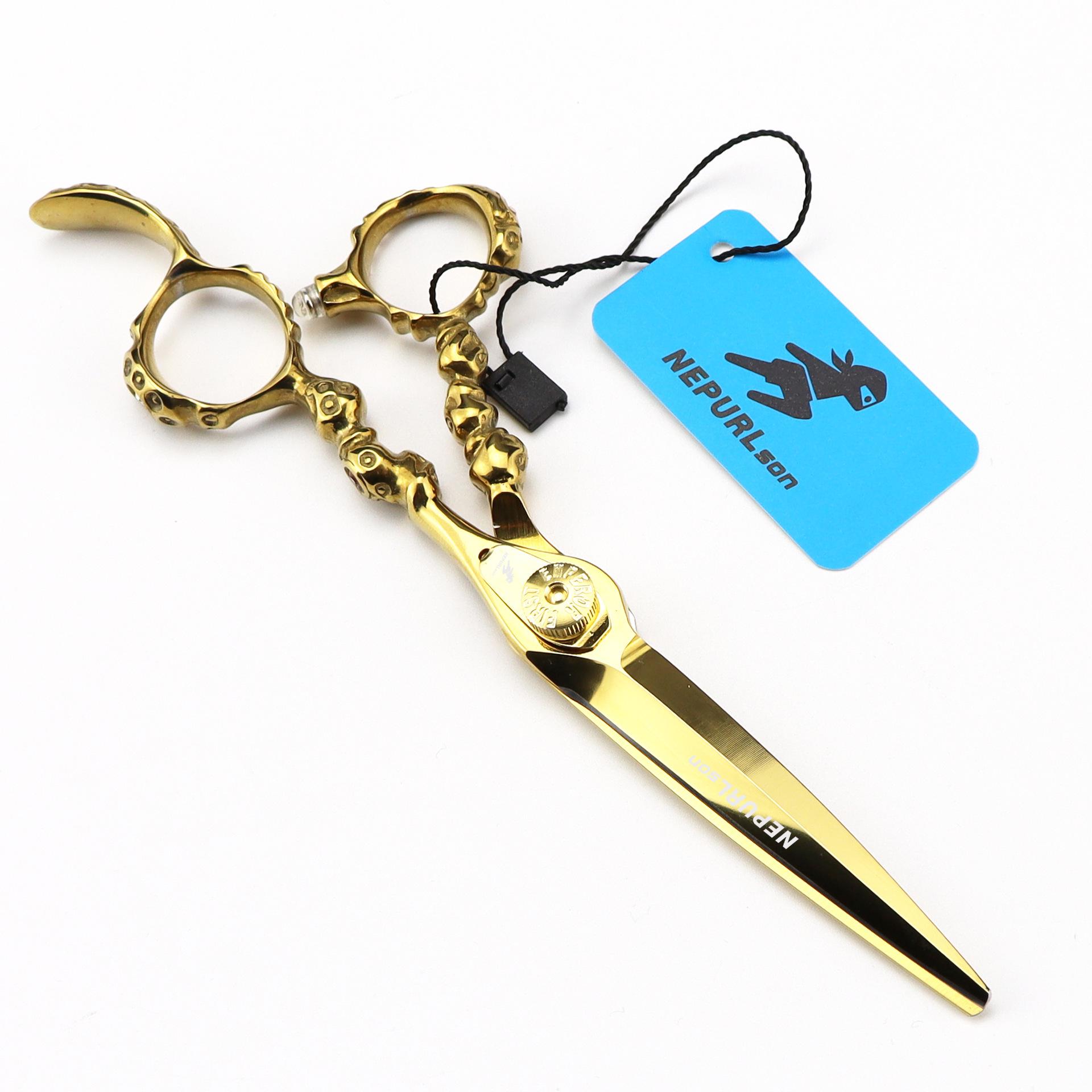 LHG-12 Gold 6 440C Irregular Hairdressing Scissors Straight Shears