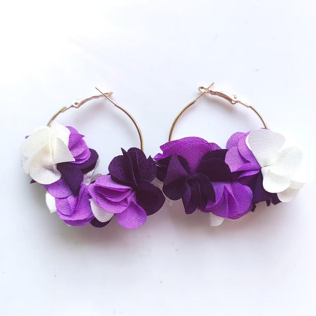 Geometryczne Kolczyki Koła z Kwiatowym Wzorem ze Stopu Metalu, Ręcznie Robione, w Stylu Koreańskim, dla Kobiet