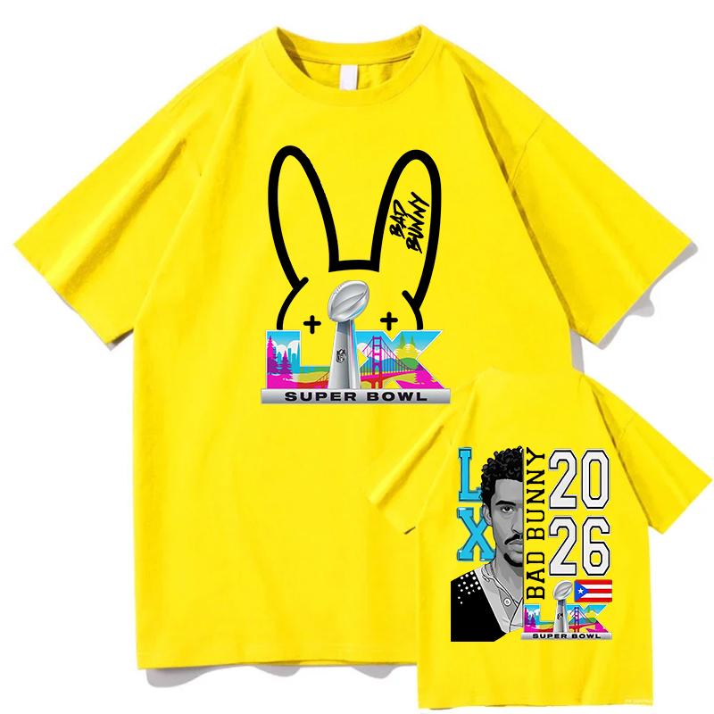 Bad Bunny Super Bowl Graphic Tshirt Cotton Short Sleeve Loose Male Tshirts Streetwear Unisex Hip Hop Fashion Summer Men Shirts