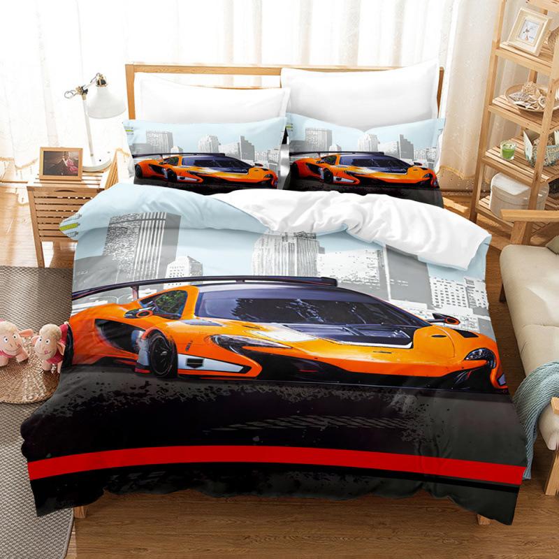 Car Truck Printing Three-Piece Sheet Quilt Cover 3D Digital Motorcycle Train Kit