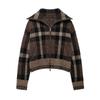 Giacca a Quadri Cappotto Donna Elegante Cerniera Maglione Lavorato a Maglia Revers Tasca Casual Ispessito Top Capospalla Quotidiano Autunno Inverno
