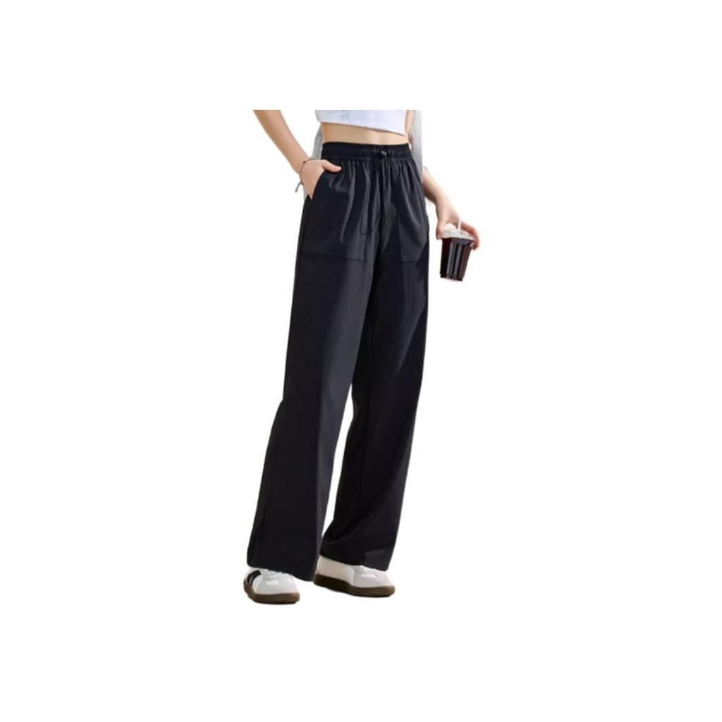 Anta Comfortable Simple Loose High-Waisted Versatile Wide-Leg Knitted Sports Pants Women bottoms Basic-Black 962527503-4