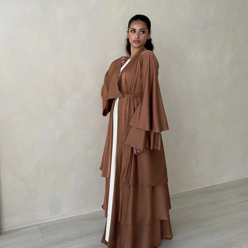 

New Arrival Middle East Turkey Elegance Cardigan Robe Dress Lace up Robe Cardigan Dress Brown 2XL