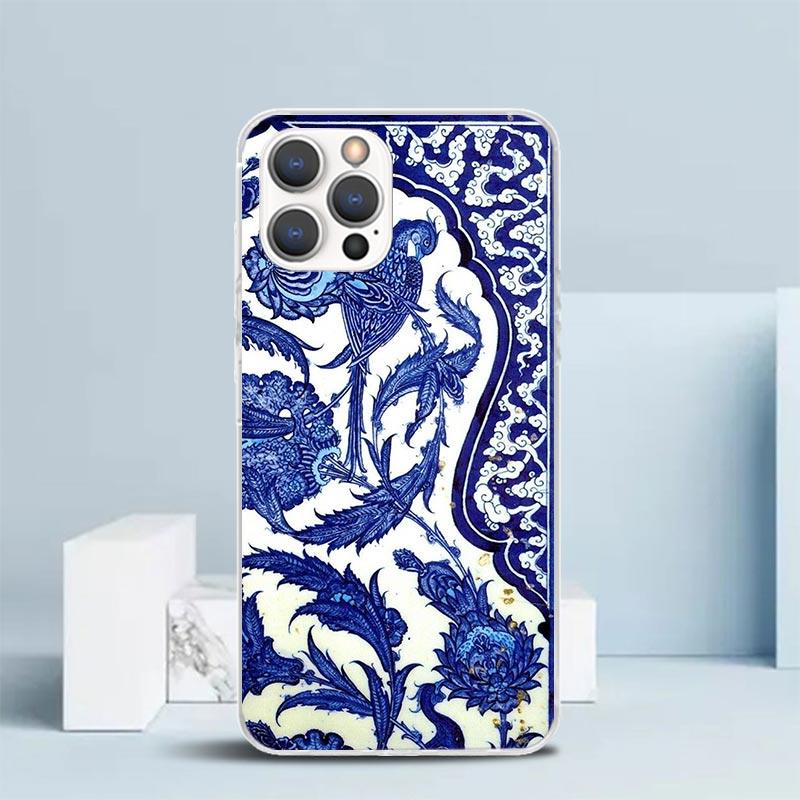 Blue And White Porcelain Soft Cover for iPhone 16 17 Air 15 14 Pro Max 16E Phone Case 13 Mini 12 11 7 SE 8 Print Pattern Fit Cas